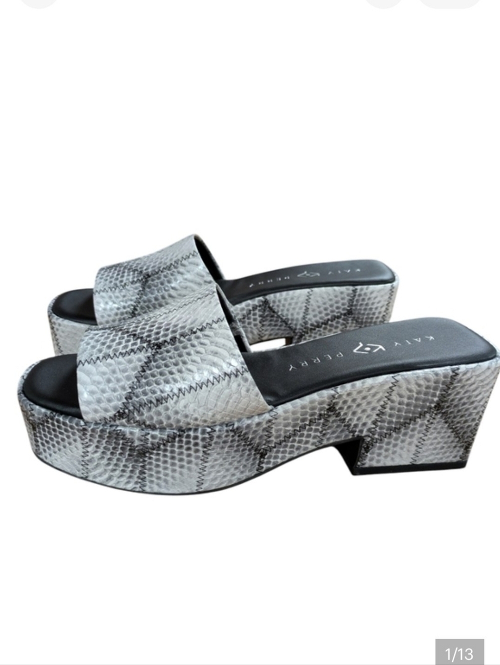 Katy Perry The Busy Bee Platform Slide Black and White Snakeskin Size 8